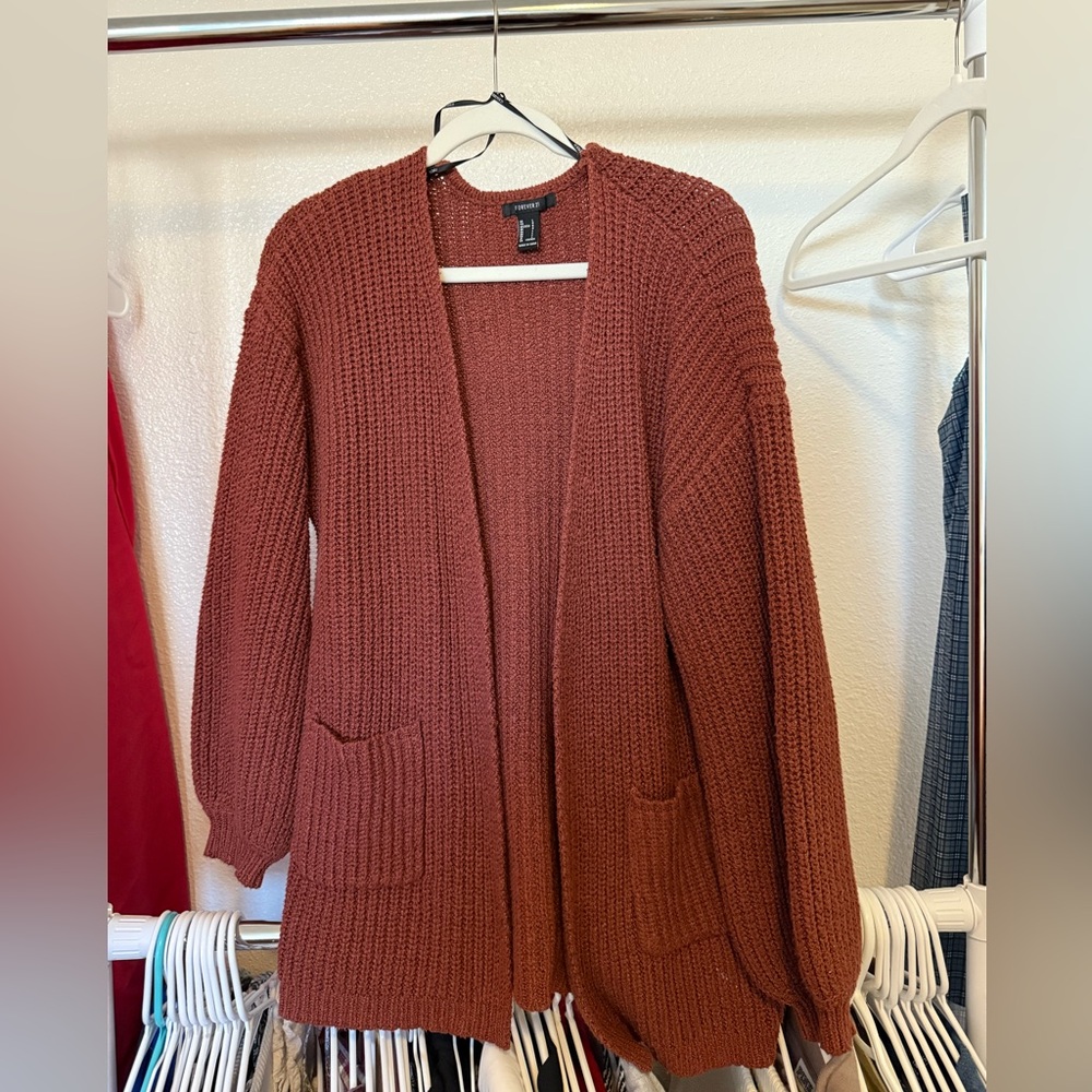 Forever 21 Brick Red Knit Cardigan